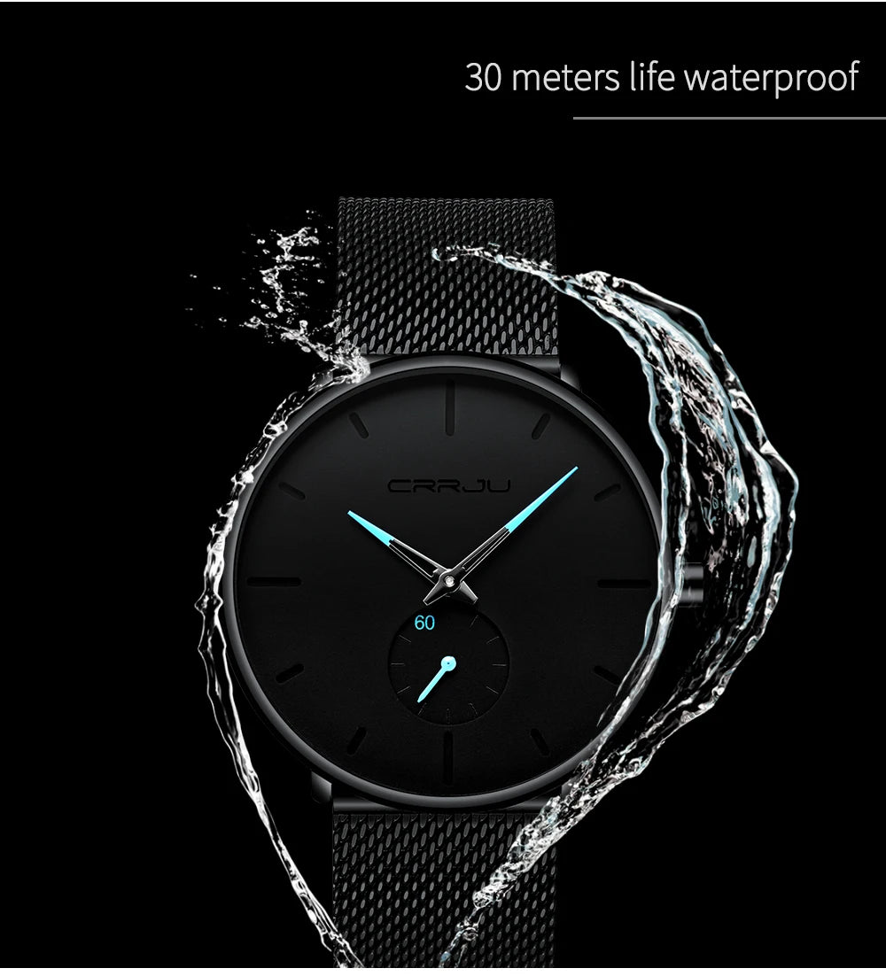 CRRJU Mens Watches Ultra-Thin Minimalist Waterproof - Fashion Wrist Watch for Men Unisex Dress with Stainless Steel Mesh Band