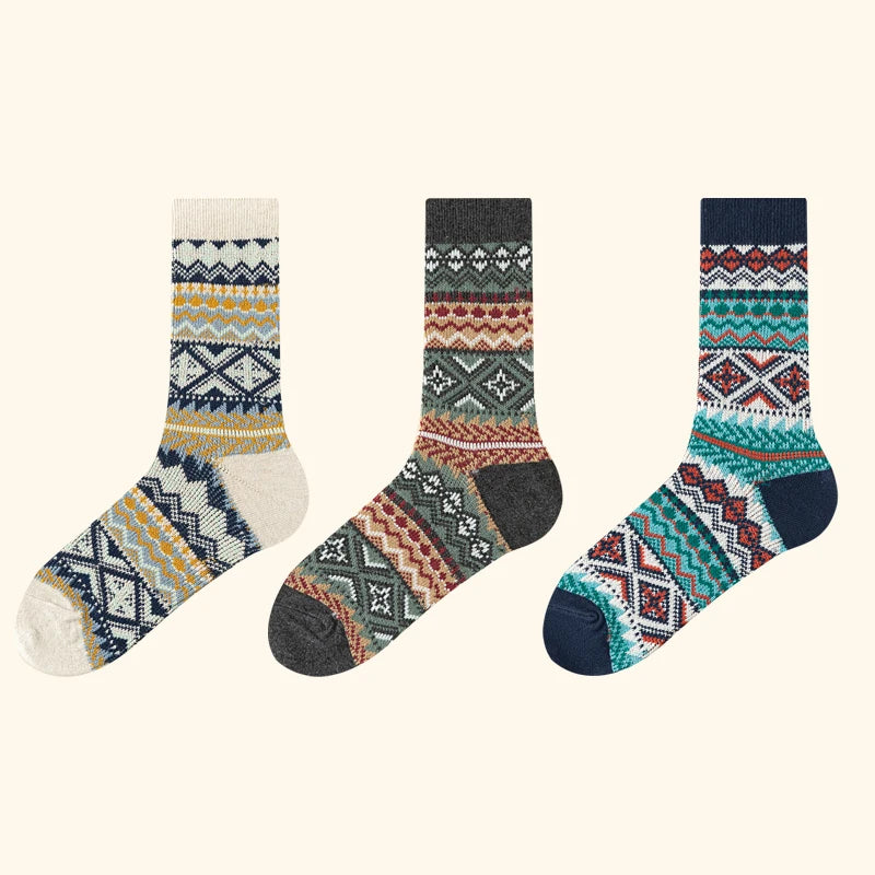 Men's Dress Socks,Cotton Crew Socks,3 Pairs,Breathable and sweat-absorbing ,Funky Colorful Pattern Crew Socks