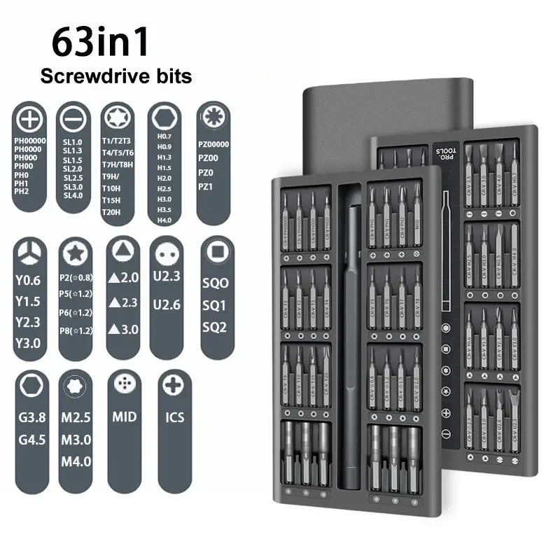 Magnetic Precision Screwdriver Set 63 In 1 With 62 Piece Mini Pocket Screwdriver Set Small Repair Set For Mobile Phone/PC/Came