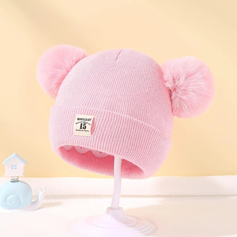 Autumn Winter Baby Warm Knitted Hats with Pom Kids Knit Beanie Hat Solid Color Children Hat for Boys Girls Accessories