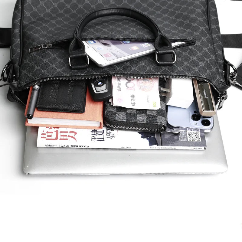 Fashion Black Leather Briefcase Designer Laptop Business Word Handbag for Women Work Bags High Qality Men Shoulder Bag Brand