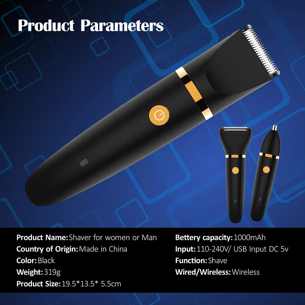 Electric Hair Trimmer Three in One for Bikini Clippers Whole Body Ball Shaver Clipper Grooming Kit Male Epilator Razor