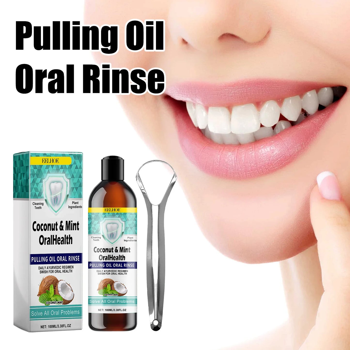 Coconut Mint Pulling Oil Mouthwash Teeth Brighten Fresh Oral Clean Alcohol-Free Tongue Teeth Scrape Whitening Tool Mouth Care