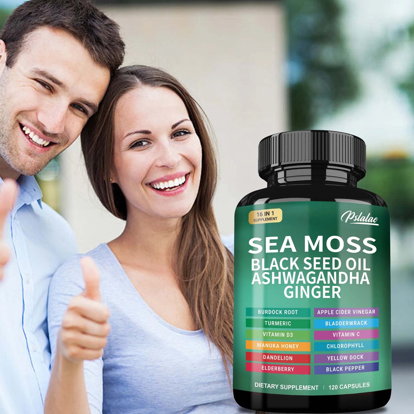 Sea Moss | Black Seed Oil | Ashwagandha | Ginger - Immune System Energy Gut Health Skin & Joint Support | 120 Capsules