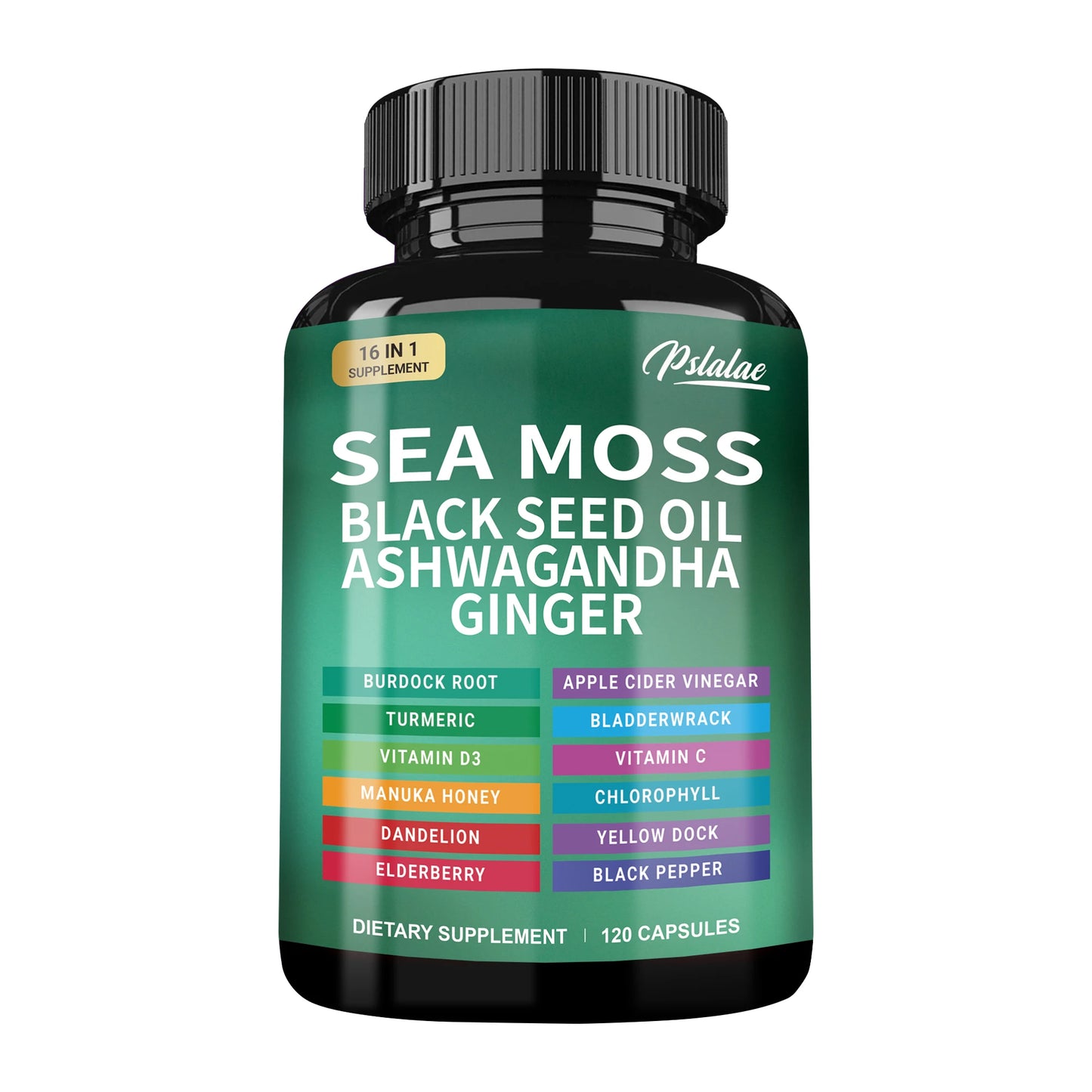 Sea Moss | Black Seed Oil | Ashwagandha | Ginger - Immune System Energy Gut Health Skin & Joint Support | 120 Capsules