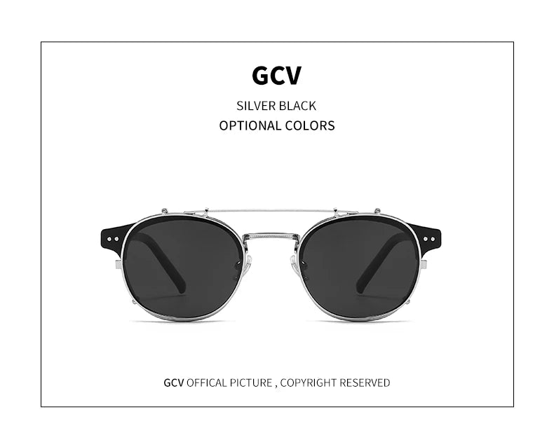 GCV Double Layer Removable Lens Sunglasses The Blu-Ray Glasses Acetate Gothic Retro Steampunk Polarized Men Women Sunglesses