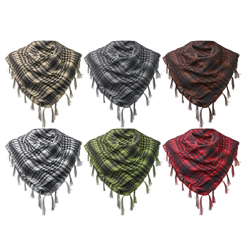 Winter Scarf Plaid Hijab Bandana Hiking Scarves Arab Tactical Elegant Womens Shawl Shemagh Light Tassel For Men 100X100cm