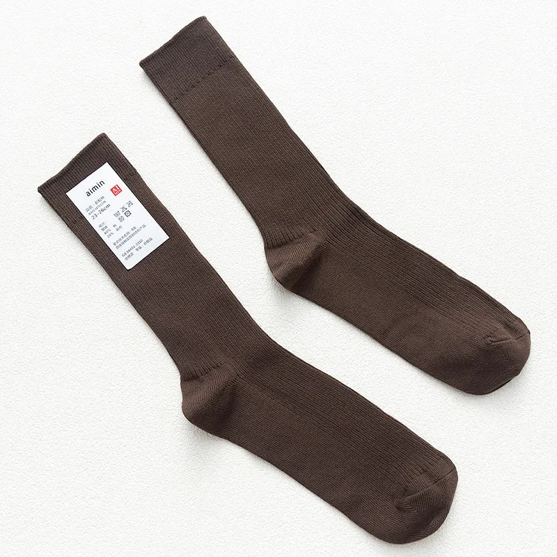 CHAOZHU Japanese Double Needles Cotton Knitting Rib Thin Business Cotton Long Men's Socks Stretch Casual Daily Basic Brand Socks