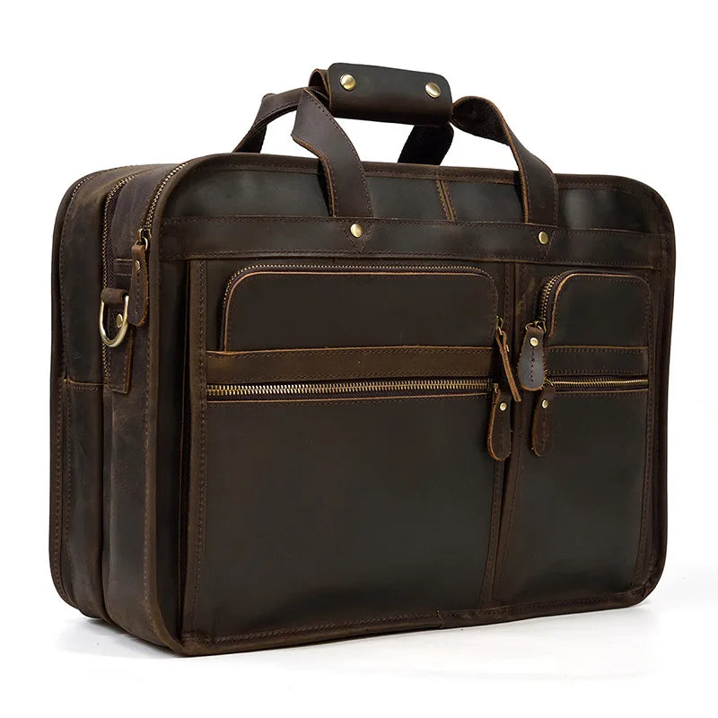 17.3 Inch Laptop Briefcase Genuien Leather Laptop Bag Business Travel Tote Bags Handbags For Men Male Large Brief Case Bag Retro