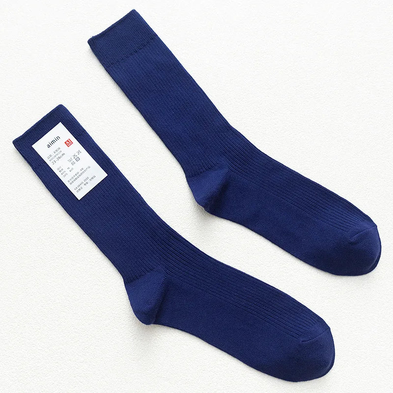 CHAOZHU Japanese Double Needles Cotton Knitting Rib Thin Business Cotton Long Men's Socks Stretch Casual Daily Basic Brand Socks