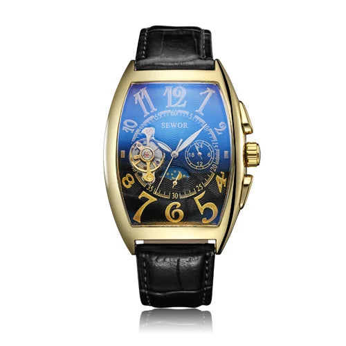 SEWOR Mechanical Watches Fashion Men Watches Tonneau Dial Tourbillon Automatic Mechanical Watch Men Moon Phase reloj hombre