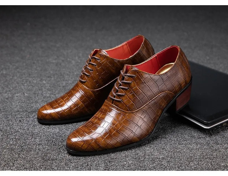 New Crocodile Increase Men's Heel Shoes Formal Leather Brown Men Loafers Dress Shoes Fashion Mens Casual Shoes Zapatos Hombre