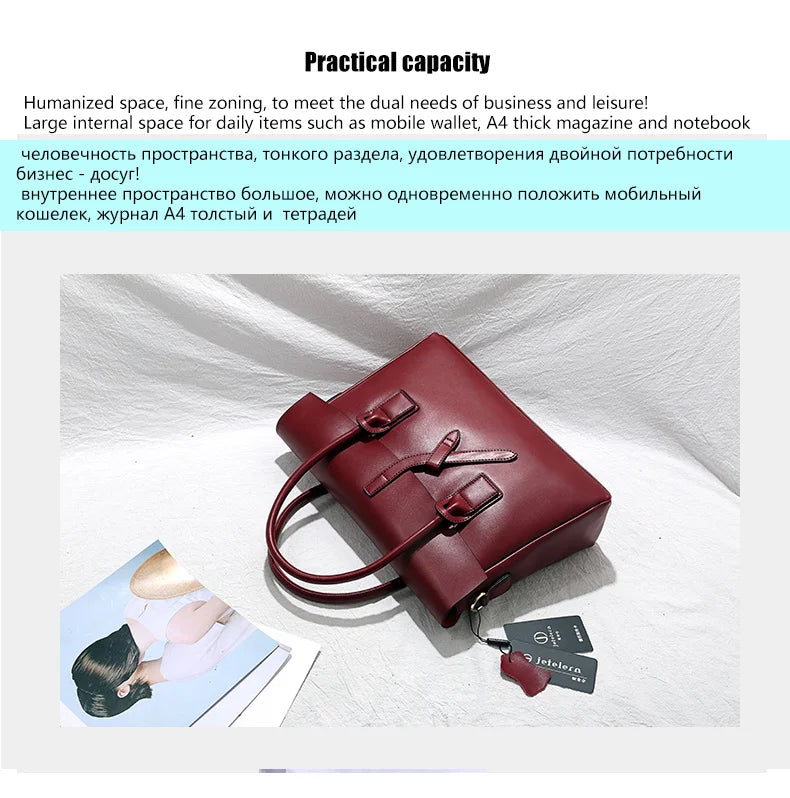 Business Women's Briefcase Bag Woman Genuine Leather Laptop Handbag Work Office Ladies Crossbody Bags For Women Handbags