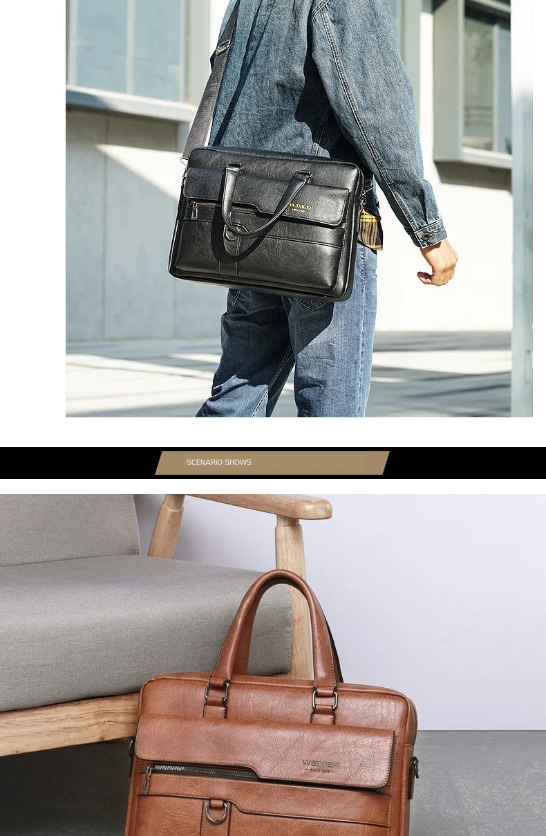 Men Briefcase Bag High Quality Business Famous Brand PU Leather Shoulder Messenger Bags Office Handbag 14 inch Laptop bag