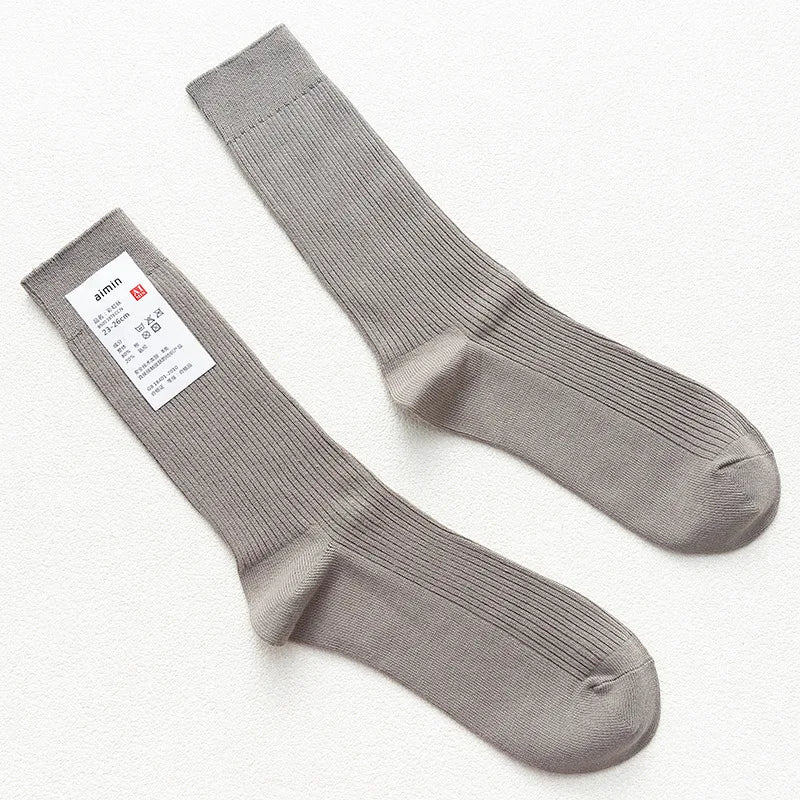 CHAOZHU Japanese Double Needles Cotton Knitting Rib Thin Business Cotton Long Men's Socks Stretch Casual Daily Basic Brand Socks