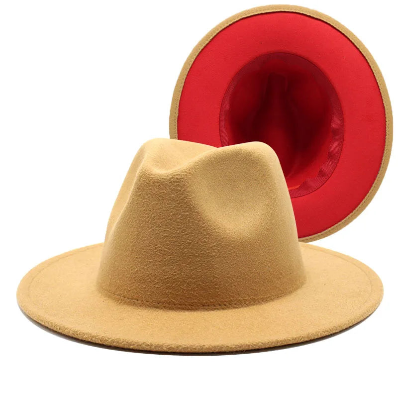 QBHAT Olive Green with Tan Bottom Patchwork Two Tone Color Wool Felt Jazz Fedora Hats Women Men Party Festival Formal Hat