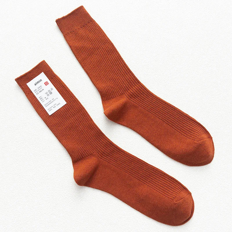 CHAOZHU Japanese Double Needles Cotton Knitting Rib Thin Business Cotton Long Men's Socks Stretch Casual Daily Basic Brand Socks