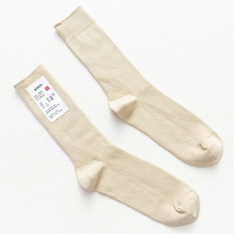 CHAOZHU Japanese Double Needles Cotton Knitting Rib Thin Business Cotton Long Men's Socks Stretch Casual Daily Basic Brand Socks