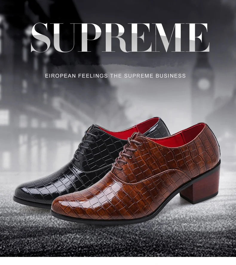 New Crocodile Increase Men's Heel Shoes Formal Leather Brown Men Loafers Dress Shoes Fashion Mens Casual Shoes Zapatos Hombre