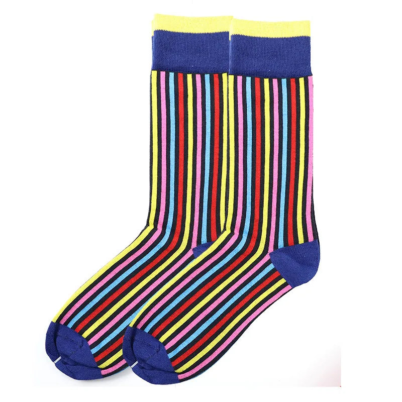 PEONFLY Classical Colorful Men's Combed Cotton Socks High Quality Happy Business Socks Long Tube Wedding Gift socks for Man