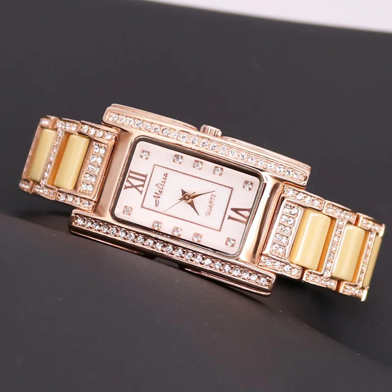 SALE!!! Discount Melissa Crystal Rhinestones Lady Women's Watch Japan Mov't Fashion Hours Ceramic Bracelet Girl's Gift Box