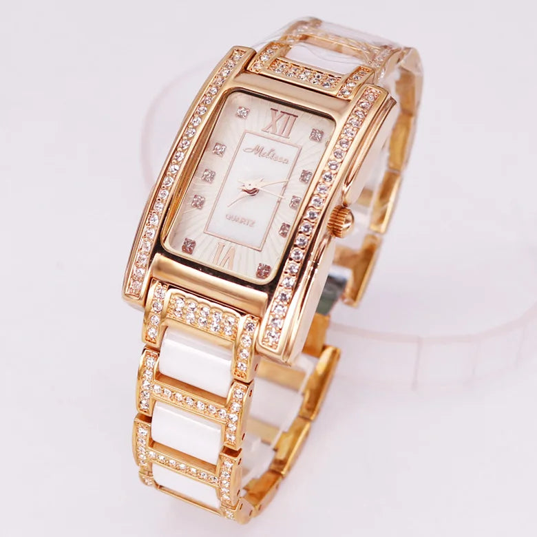 SALE!!! Discount Melissa Crystal Rhinestones Lady Women's Watch Japan Mov't Fashion Hours Ceramic Bracelet Girl's Gift Box