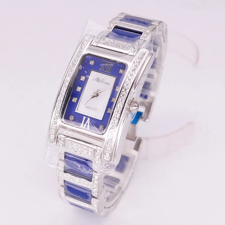 SALE!!! Discount Melissa Crystal Rhinestones Lady Women's Watch Japan Mov't Fashion Hours Ceramic Bracelet Girl's Gift Box