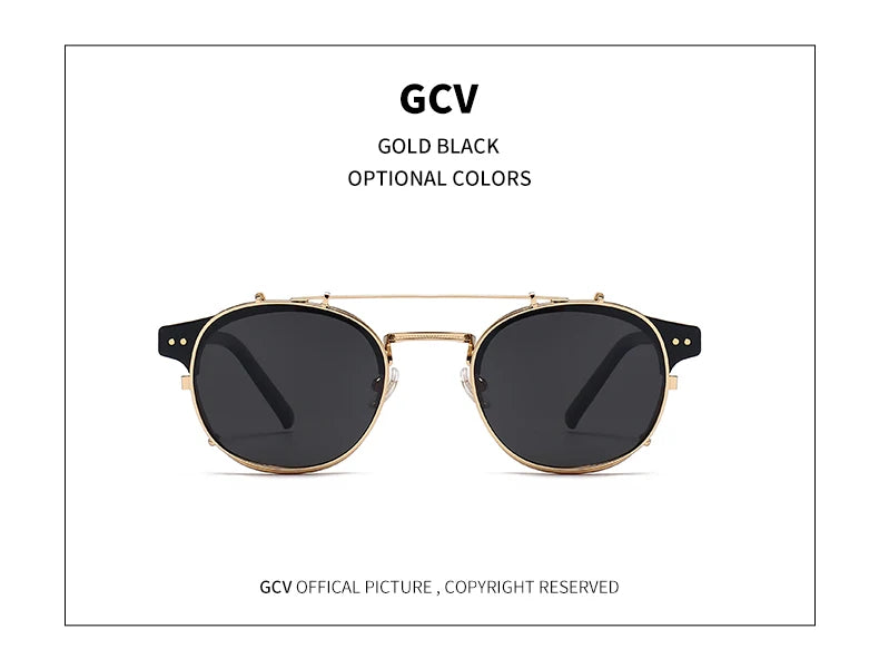 GCV Double Layer Removable Lens Sunglasses The Blu-Ray Glasses Acetate Gothic Retro Steampunk Polarized Men Women Sunglesses