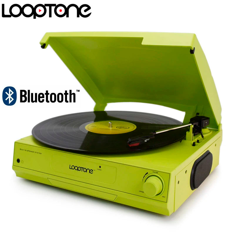 LoopTone 33/45/78 RPM Bluetooth Vinyl LP Record Player Turntable Built-in Speaker Headphone Jack&RCA Line-out AC110~130&220~240V