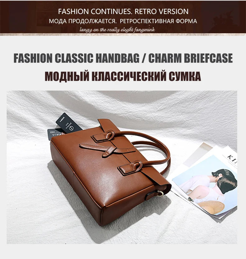 Business Women's Briefcase Bag Woman Genuine Leather Laptop Handbag Work Office Ladies Crossbody Bags For Women Handbags