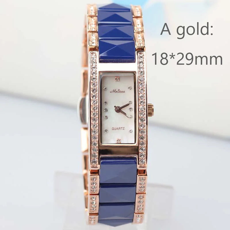 SALE!!! Discount Melissa Crystal Rhinestones Lady Women's Watch Japan Mov't Fashion Hours Ceramic Bracelet Girl's Gift Box