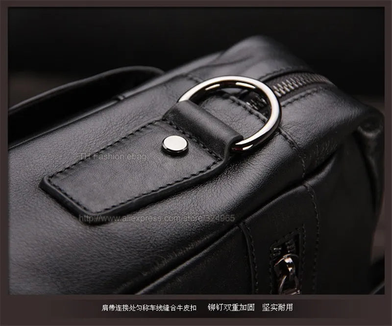 Luxury Men Genuine Leather Briefcase Business bag Leather Laptop Bag 15.6"inch Office Bag Briefcase male portfolio men Black