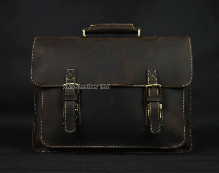 Vintage Crazy Horse Genuine Leather Men Briefcase 15" Laptop Bag Work Business Bag Shoulder Messenger Bag Male Tote Handbag