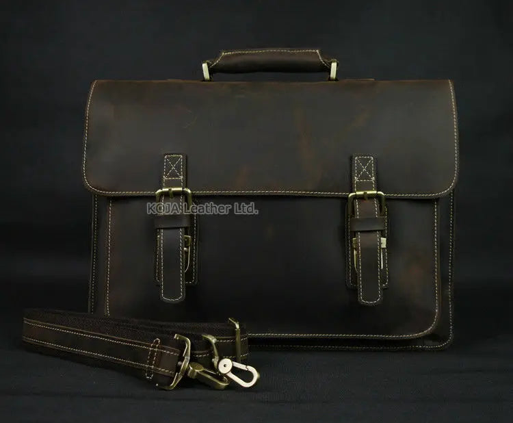 Vintage Crazy Horse Genuine Leather Men Briefcase 15" Laptop Bag Work Business Bag Shoulder Messenger Bag Male Tote Handbag