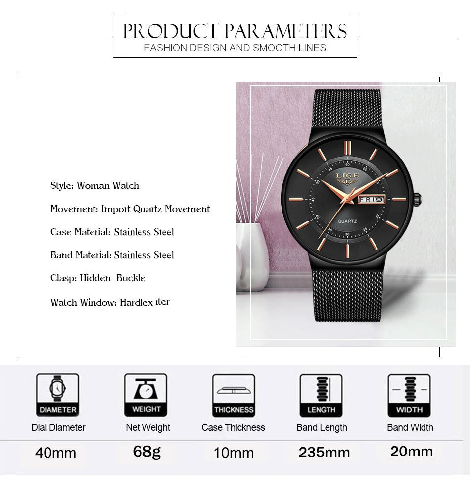 LIGE Mens Watches Top Brand Luxury Waterproof Ultra Thin Date Clock Male Steel Strap Casual Quartz Watch Men Sports Wrist Watch