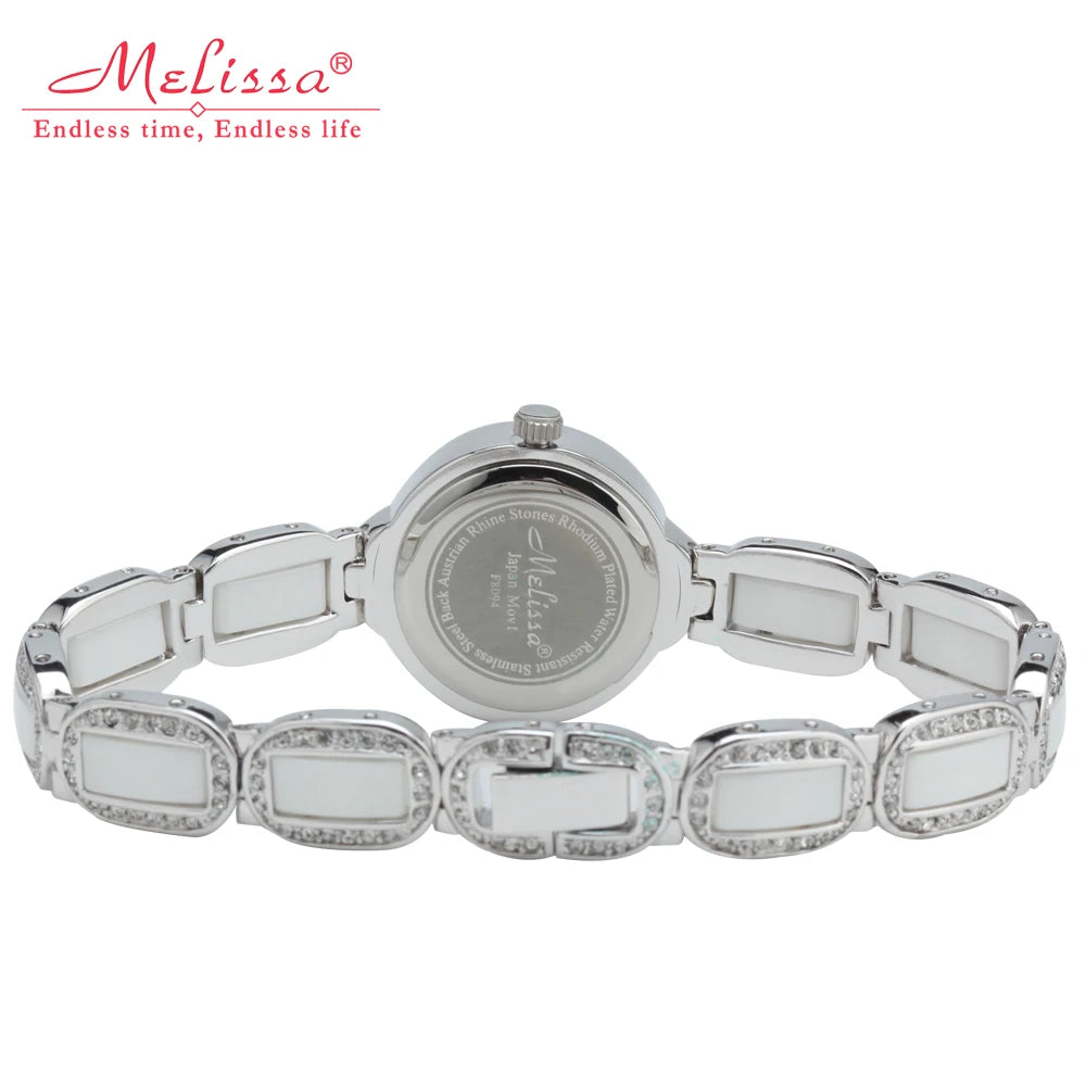 SALE!!! Discount Melissa Crystal Rhinestones Lady Women's Watch Japan Mov't Fashion Hours Ceramic Bracelet Girl's Gift Box