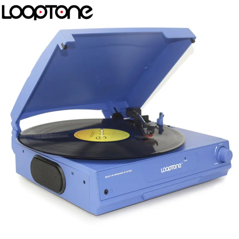 LoopTone 33/45/78 RPM Bluetooth Vinyl LP Record Player Turntable Built-in Speaker Headphone Jack&RCA Line-out AC110~130&220~240V