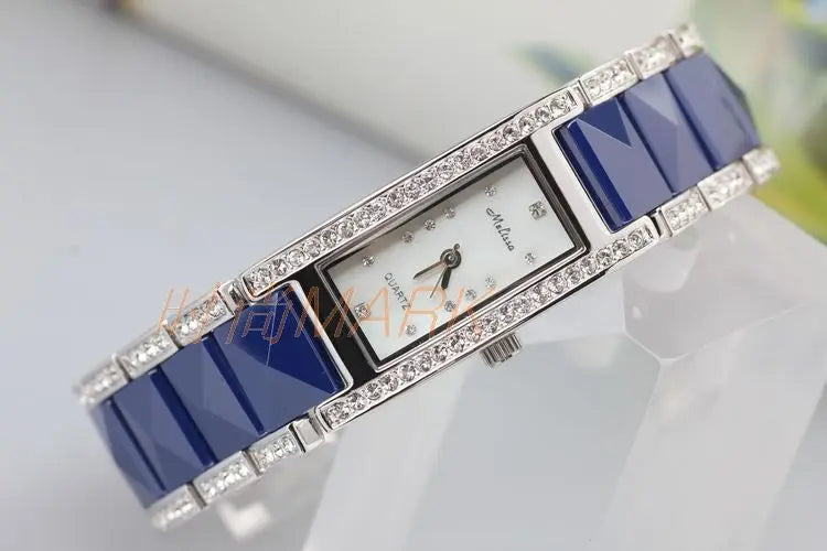 SALE!!! Discount Melissa Crystal Rhinestones Lady Women's Watch Japan Mov't Fashion Hours Ceramic Bracelet Girl's Gift Box