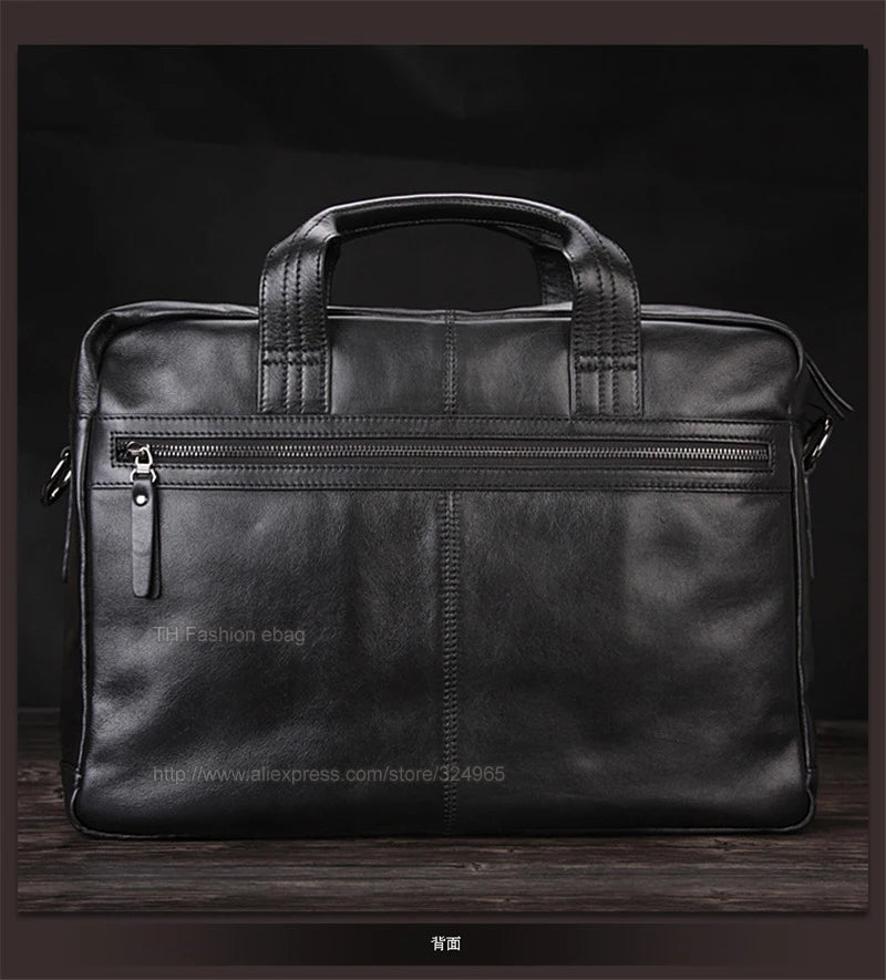 Luxury Men Genuine Leather Briefcase Business bag Leather Laptop Bag 15.6"inch Office Bag Briefcase male portfolio men Black