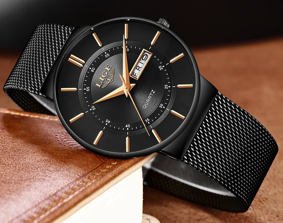 LIGE Mens Watches Top Brand Luxury Waterproof Ultra Thin Date Clock Male Steel Strap Casual Quartz Watch Men Sports Wrist Watch