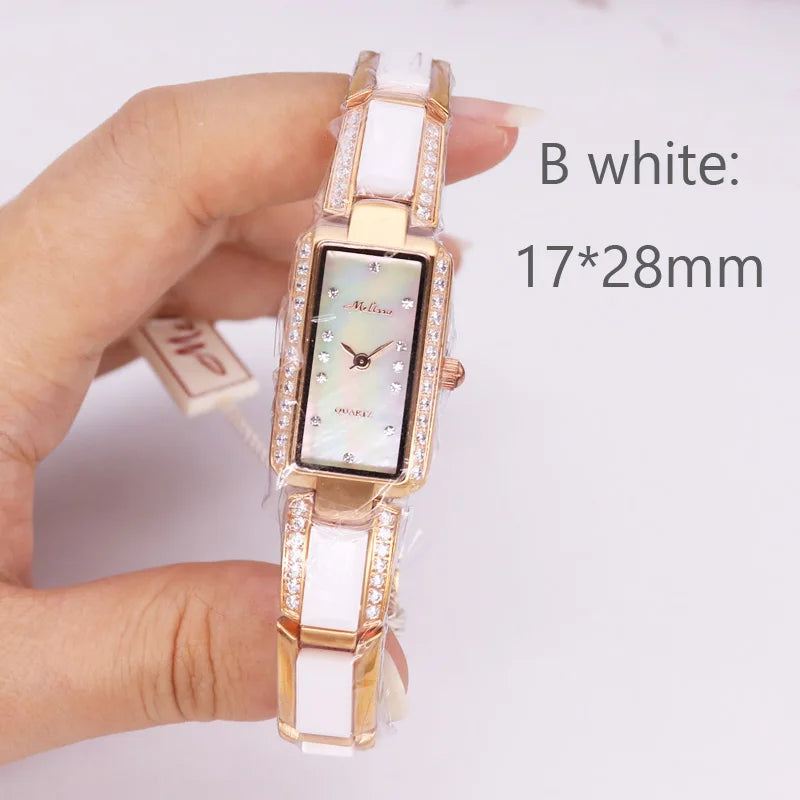 SALE!!! Discount Melissa Crystal Rhinestones Lady Women's Watch Japan Mov't Fashion Hours Ceramic Bracelet Girl's Gift Box