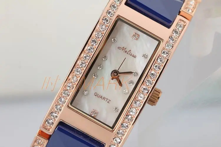 SALE!!! Discount Melissa Crystal Rhinestones Lady Women's Watch Japan Mov't Fashion Hours Ceramic Bracelet Girl's Gift Box