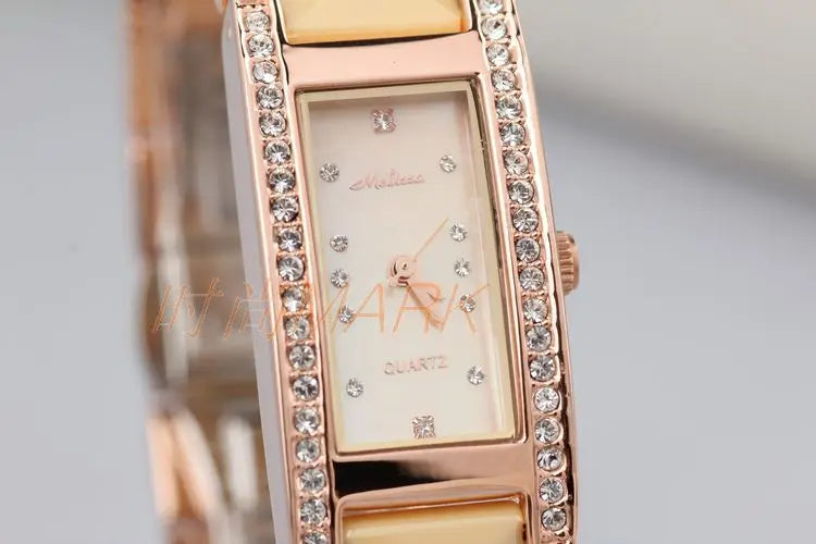 SALE!!! Discount Melissa Crystal Rhinestones Lady Women's Watch Japan Mov't Fashion Hours Ceramic Bracelet Girl's Gift Box