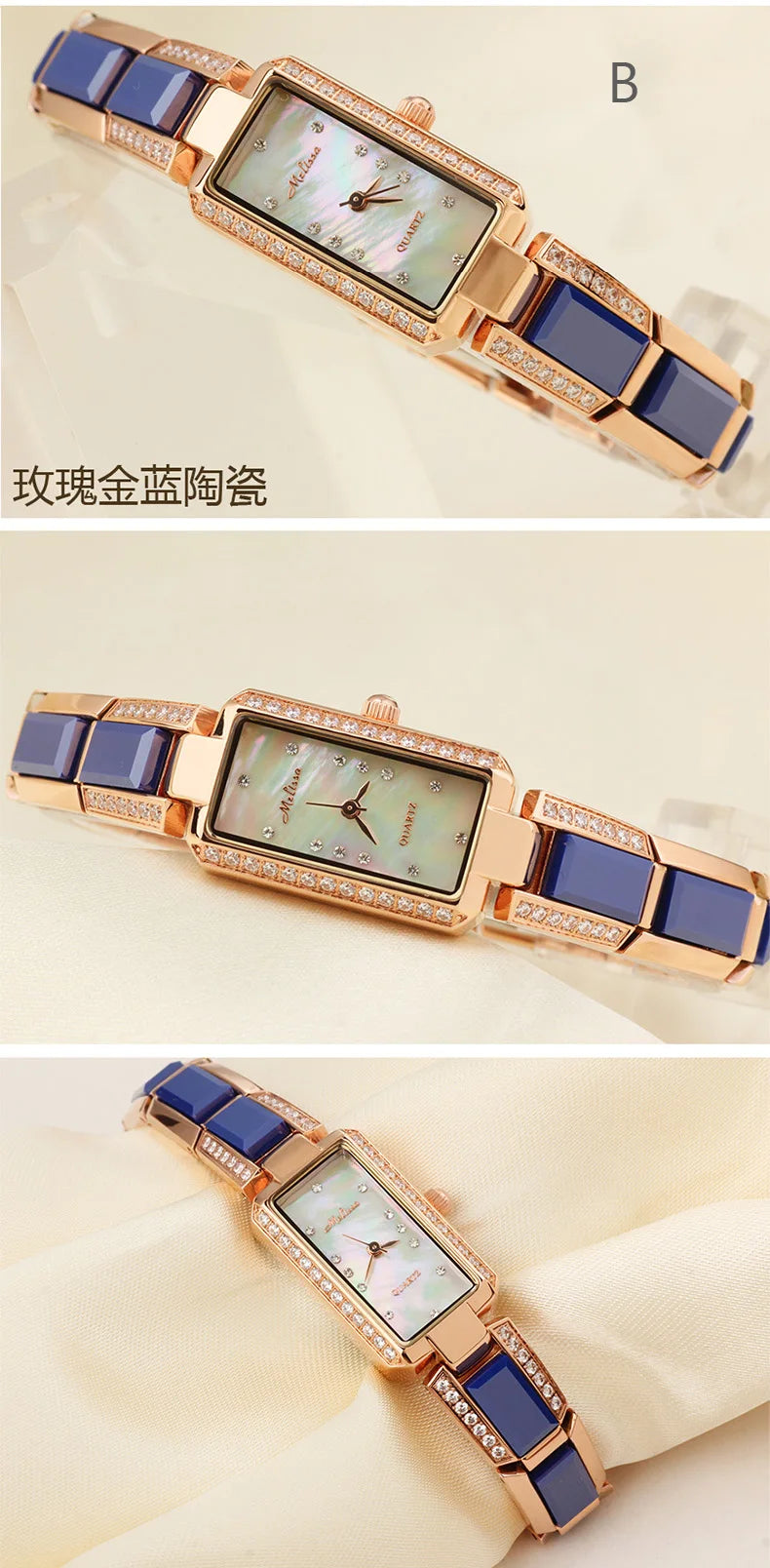 SALE!!! Discount Melissa Crystal Rhinestones Lady Women's Watch Japan Mov't Fashion Hours Ceramic Bracelet Girl's Gift Box