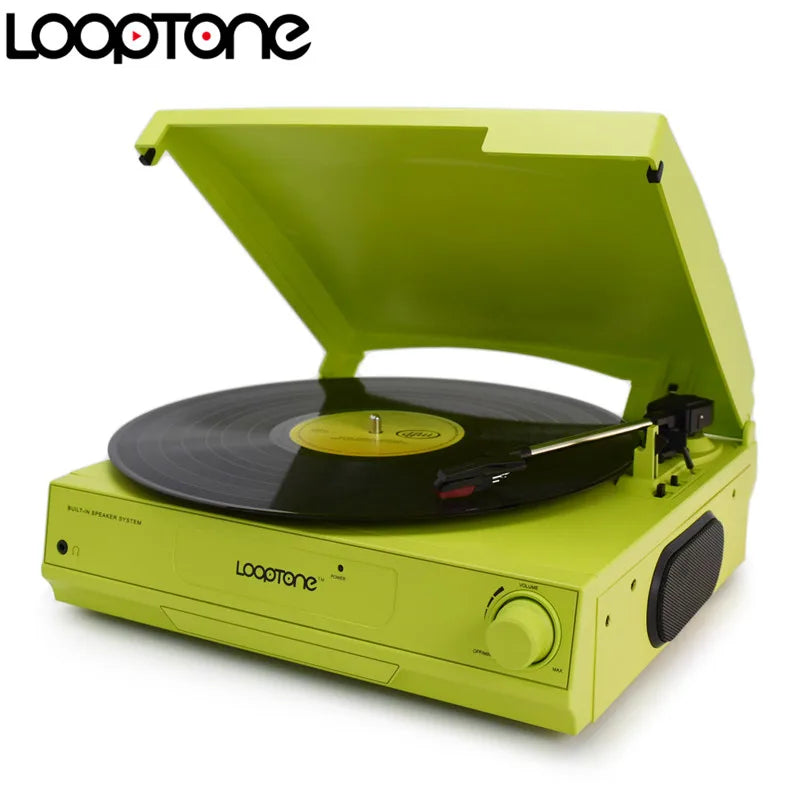 LoopTone 33/45/78 RPM Bluetooth Vinyl LP Record Player Turntable Built-in Speaker Headphone Jack&RCA Line-out AC110~130&220~240V