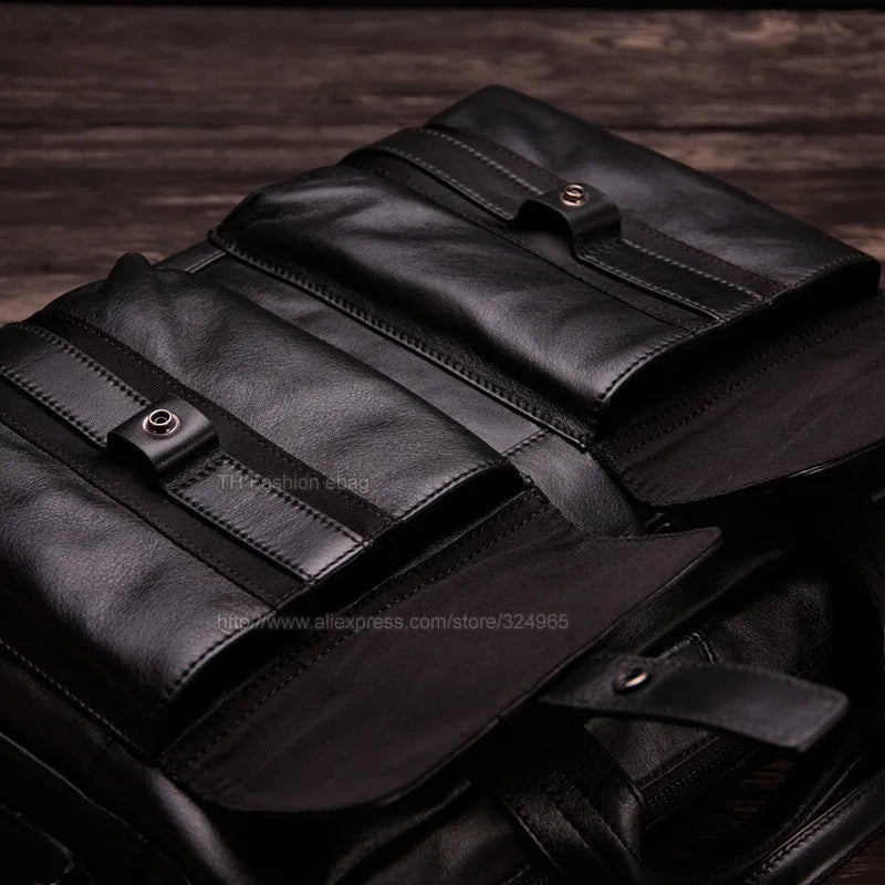 Luxury Men Genuine Leather Briefcase Business bag Leather Laptop Bag 15.6"inch Office Bag Briefcase male portfolio men Black