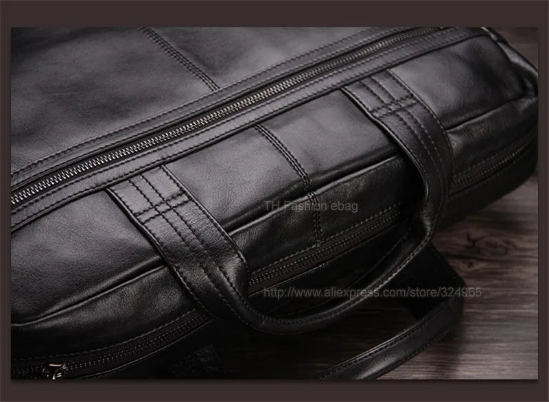 Luxury Men Genuine Leather Briefcase Business bag Leather Laptop Bag 15.6"inch Office Bag Briefcase male portfolio men Black