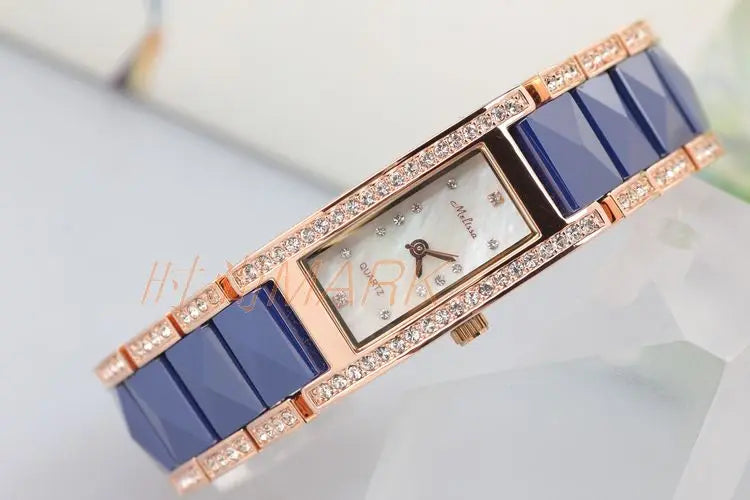 SALE!!! Discount Melissa Crystal Rhinestones Lady Women's Watch Japan Mov't Fashion Hours Ceramic Bracelet Girl's Gift Box