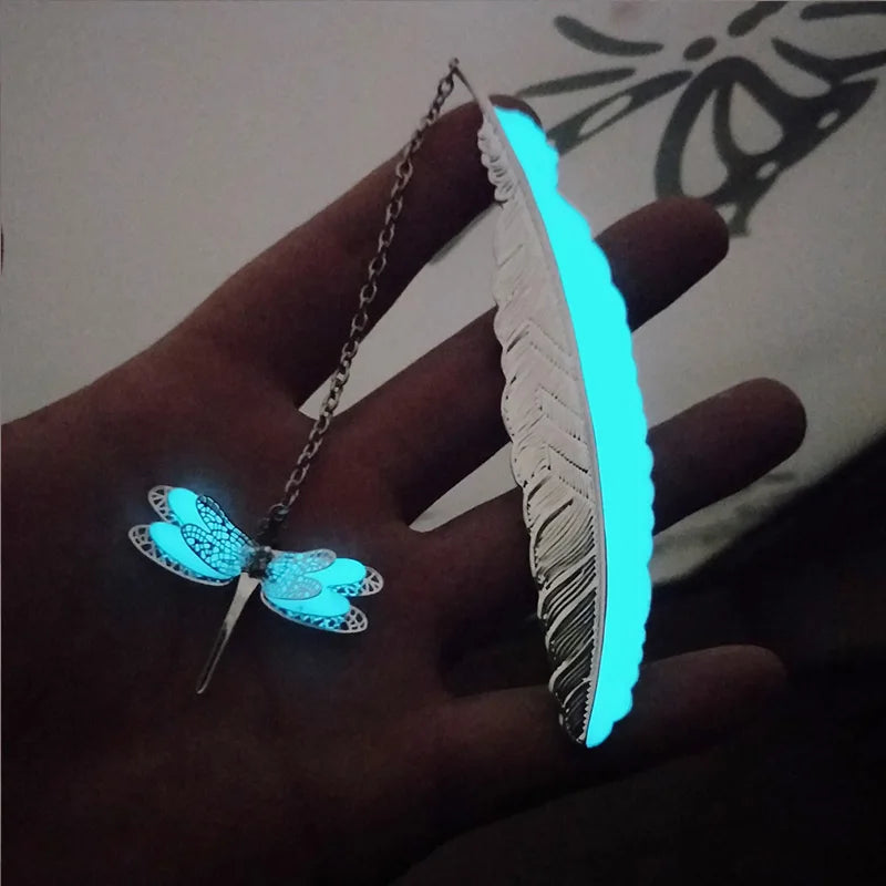 Cute Luminous Metal Feather Bookmarks  Owl Dragonflies Butterflies Book Marks for Teachers Gift Beautiful Book Accessories