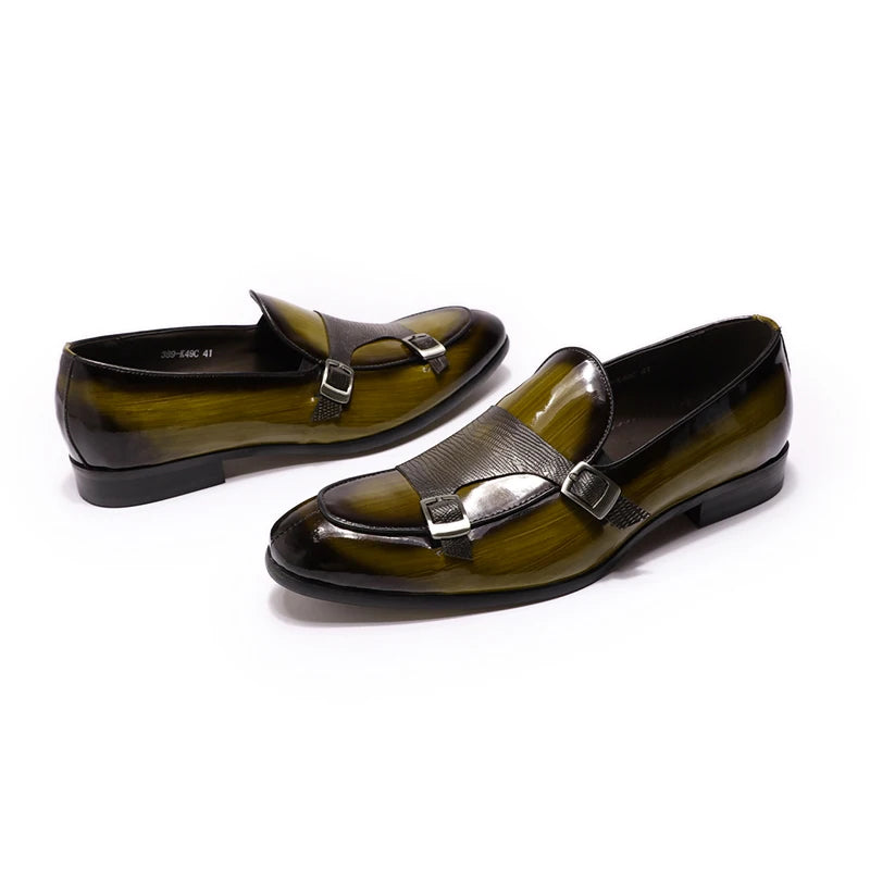 FELIX CHU Brand Patent Leather Mens Loafers Wedding Party Dress Shoes Black Green Monk Strap Casual Fashion Men Slip-On Shoes